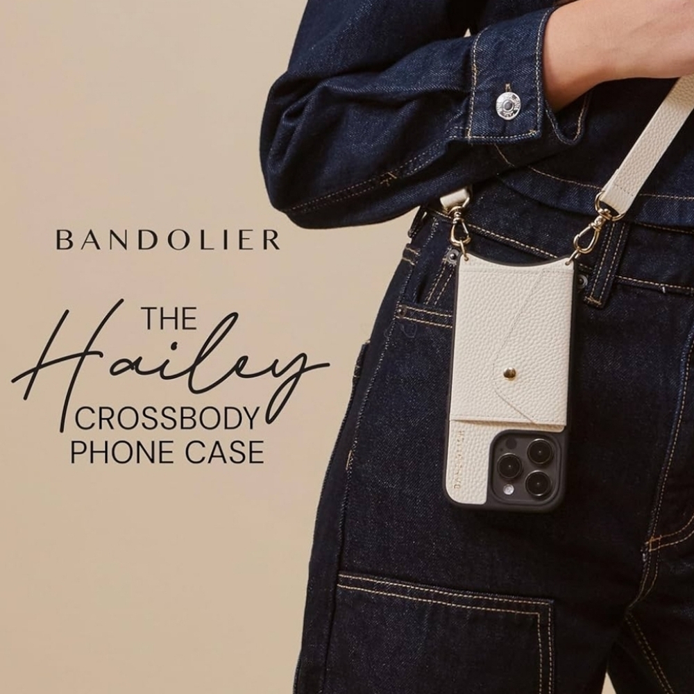 Bandolier Hailey Ivory Leather With Gold Phone Case with Cross Body Strap